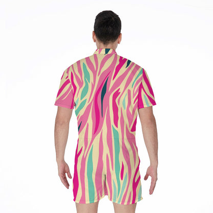 Pastel Zebra Pattern Print Men's Rompers