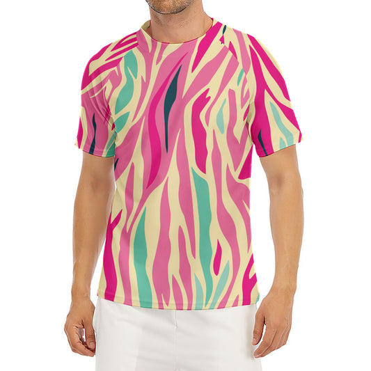Pastel Zebra Pattern Print Men's Short Sleeve Rash Guard