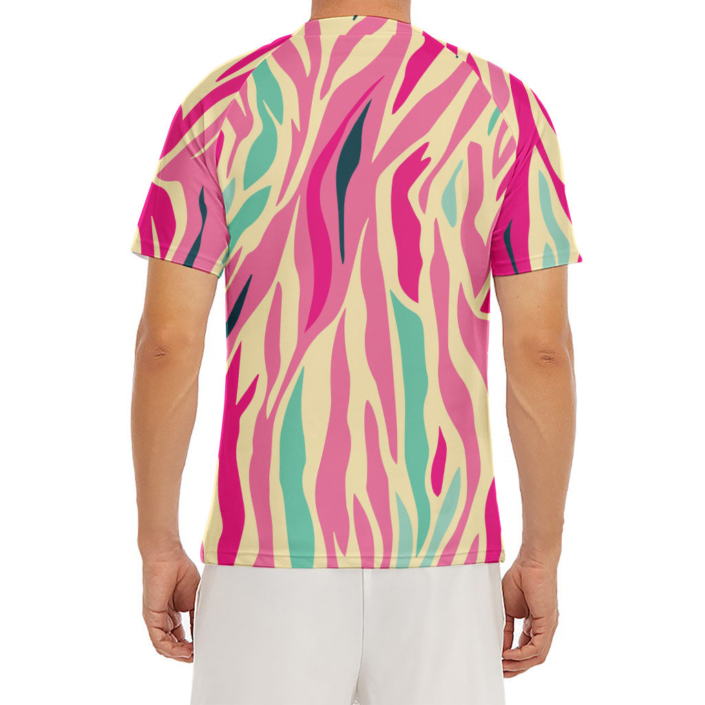 Pastel Zebra Pattern Print Men's Short Sleeve Rash Guard
