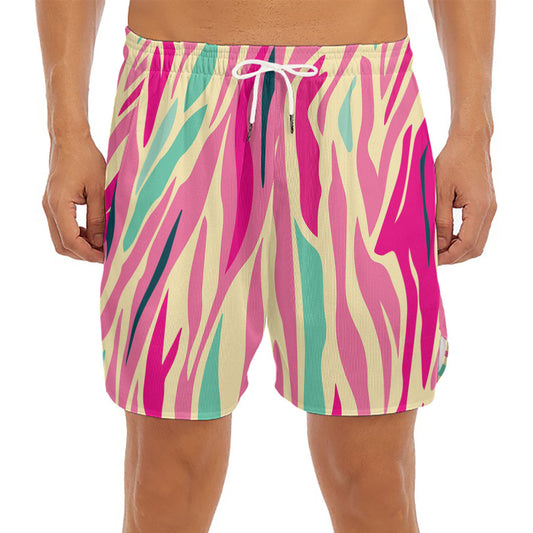 Pastel Zebra Pattern Print Men's Split Running Shorts