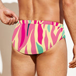 Pastel Zebra Pattern Print Men's Swim Briefs