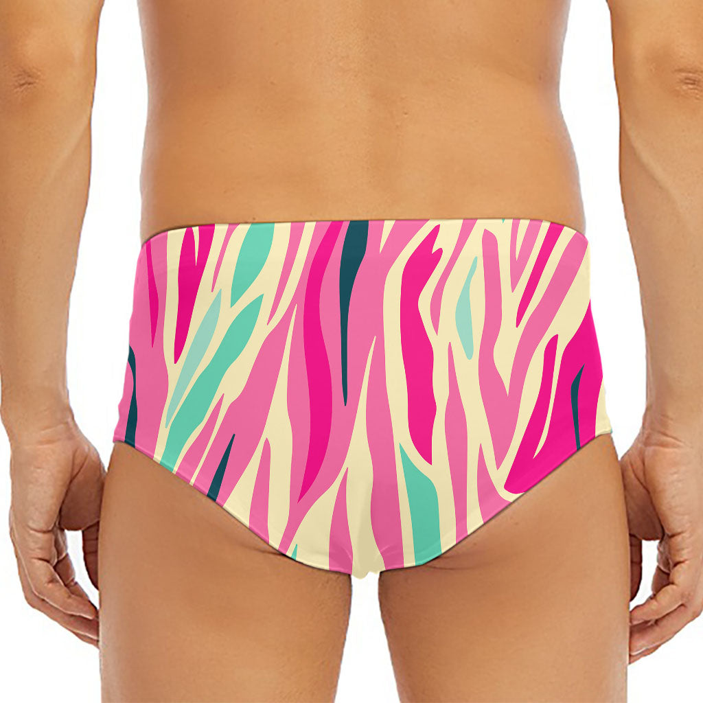 Pastel Zebra Pattern Print Men's Triangle Swim Briefs