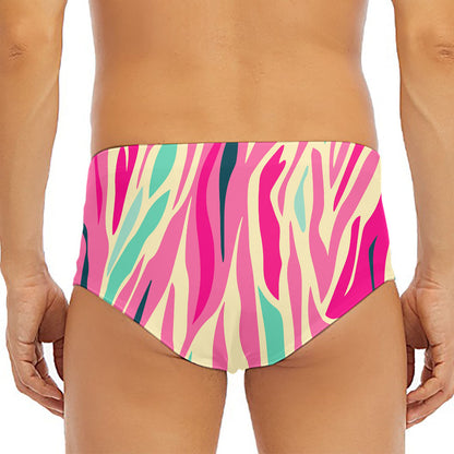 Pastel Zebra Pattern Print Men's Triangle Swim Briefs