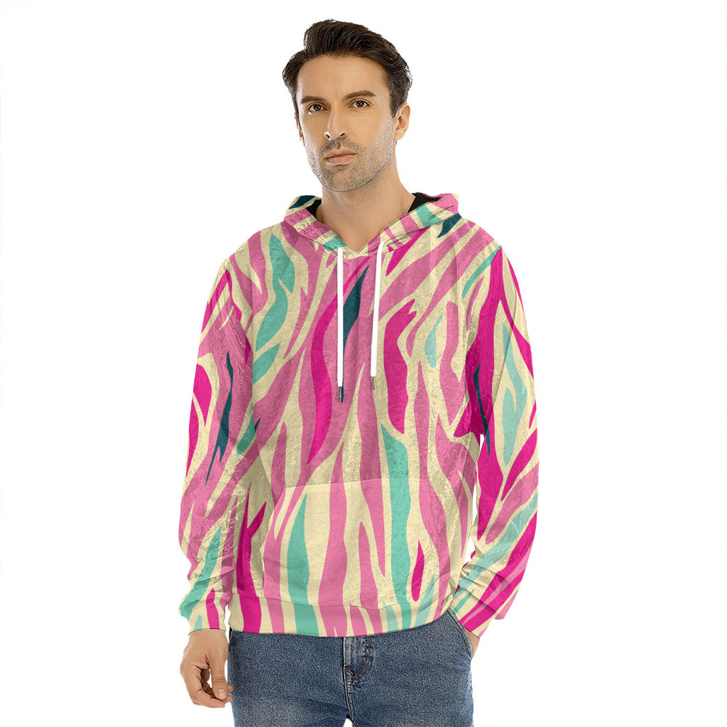 Pastel Zebra Pattern Print Men's Velvet Pullover Hoodie
