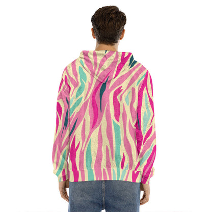 Pastel Zebra Pattern Print Men's Velvet Pullover Hoodie