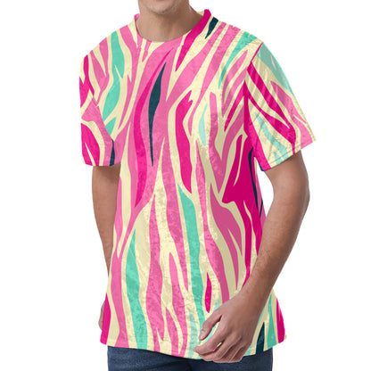 Pastel Zebra Pattern Print Men's Velvet T-Shirt