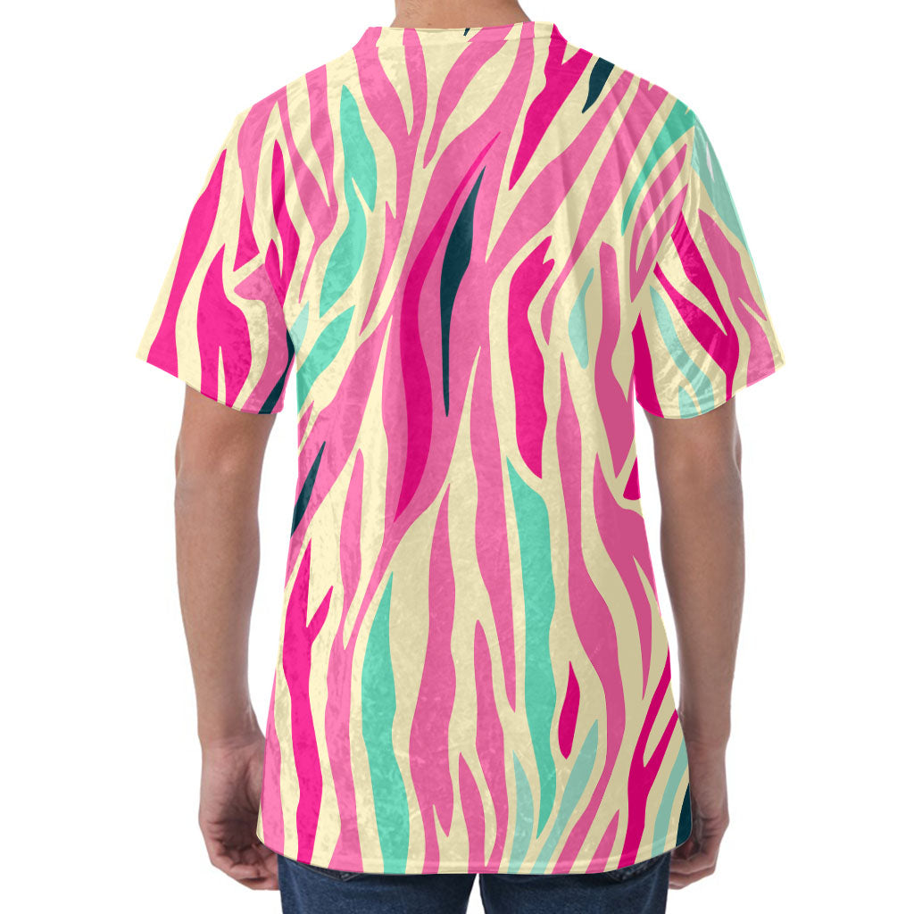 Pastel Zebra Pattern Print Men's Velvet T-Shirt