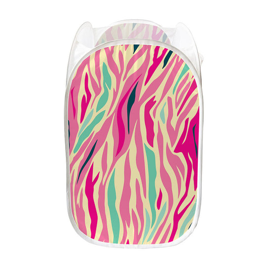 Pastel Zebra Pattern Print Mesh Laundry Hamper