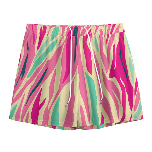Pastel Zebra Pattern Print Mesh Shorts