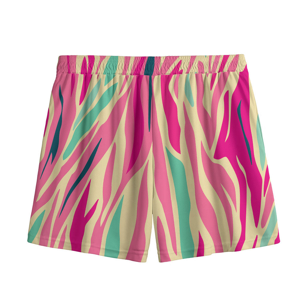 Pastel Zebra Pattern Print Mesh Shorts