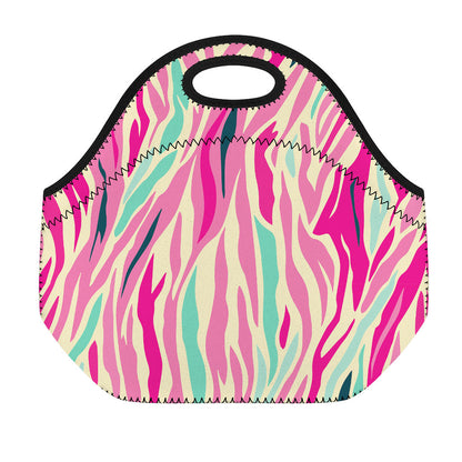 Pastel Zebra Pattern Print Neoprene Lunch Bag