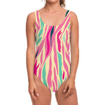 Pastel Zebra Pattern Print One Piece Swimsuit