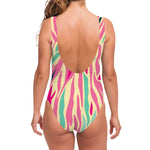 Pastel Zebra Pattern Print One Piece Swimsuit