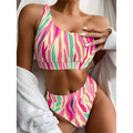 Pastel Zebra Pattern Print One Shoulder Bikini Set