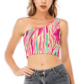 Pastel Zebra Pattern Print One Shoulder Crop Top