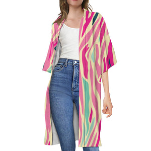 Pastel Zebra Pattern Print Open Front Beach Cover Up