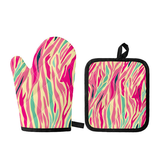 Pastel Zebra Pattern Print Oven Mitt And Pot Holder Set
