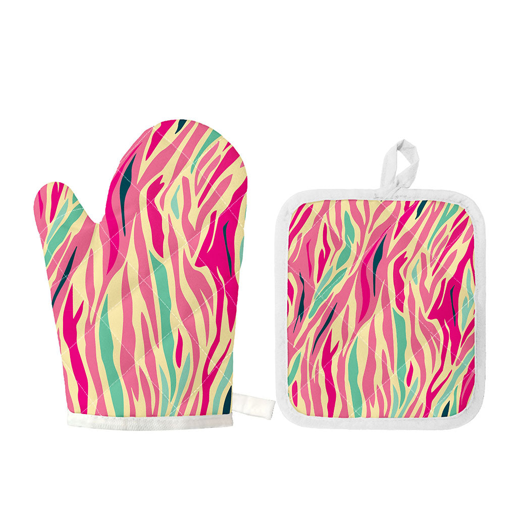 Pastel Zebra Pattern Print Oven Mitt And Pot Holder Set