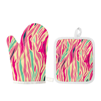 Pastel Zebra Pattern Print Oven Mitt And Pot Holder Set