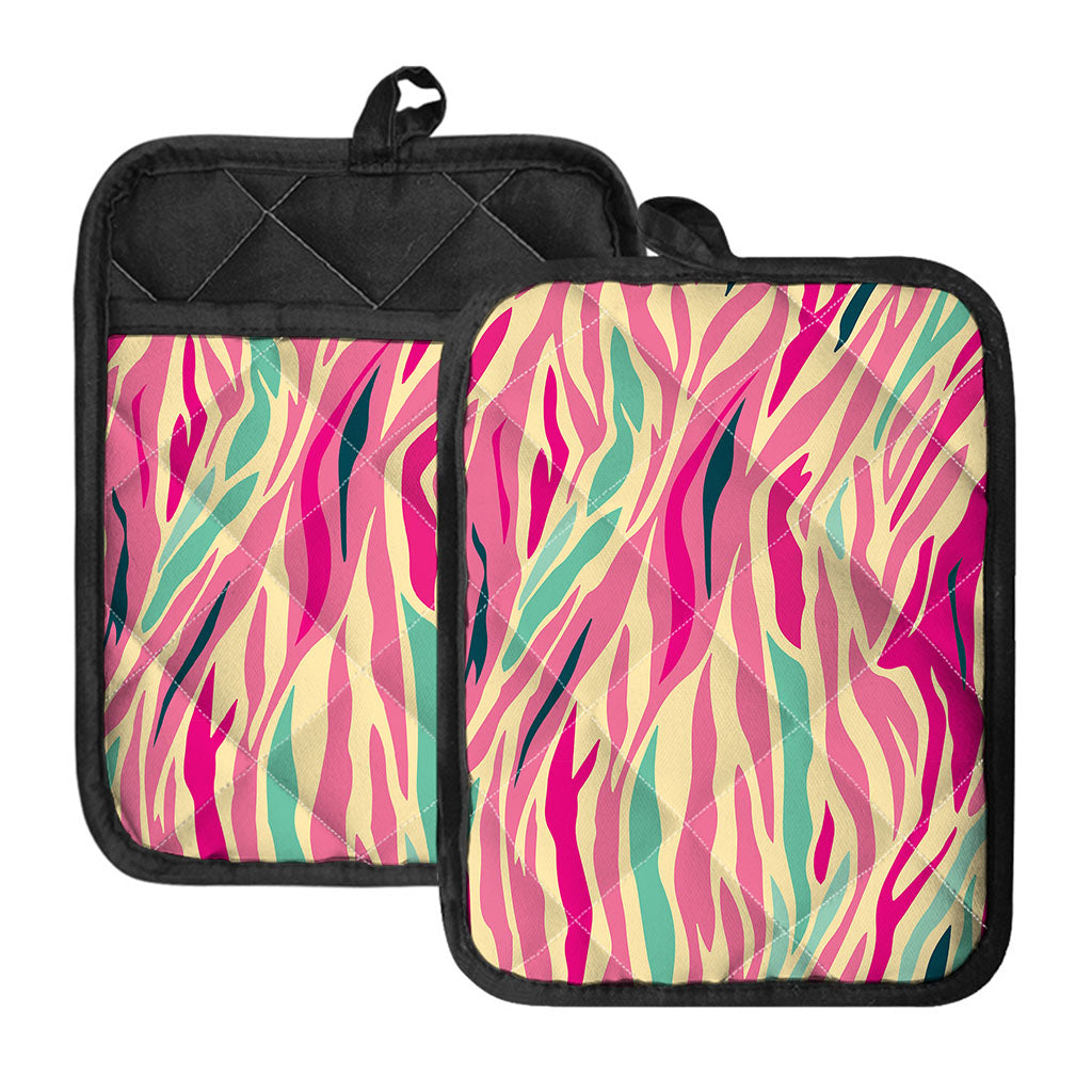 Pastel Zebra Pattern Print Pot Holders With Pocket