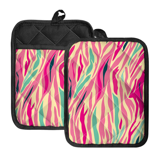 Pastel Zebra Pattern Print Pot Holders With Pocket