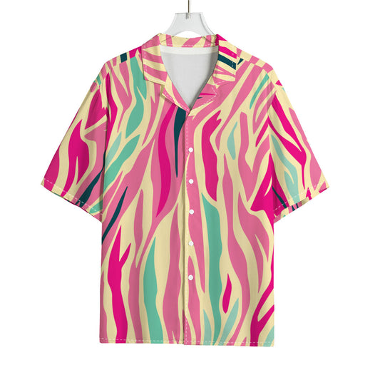 Pastel Zebra Pattern Print Rayon Hawaiian Shirt