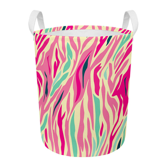Pastel Zebra Pattern Print Round Laundry Basket