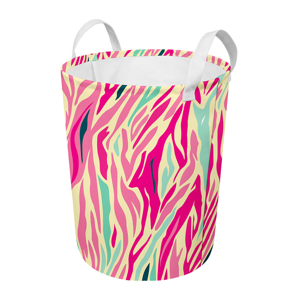 Pastel Zebra Pattern Print Round Laundry Basket