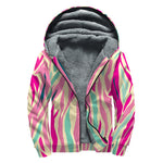 Pastel Zebra Pattern Print Sherpa Lined Zip Up Hoodie