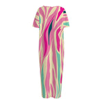 Pastel Zebra Pattern Print Short Sleeve Long Nightdress