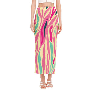 Pastel Zebra Pattern Print Side Slit Maxi Skirt