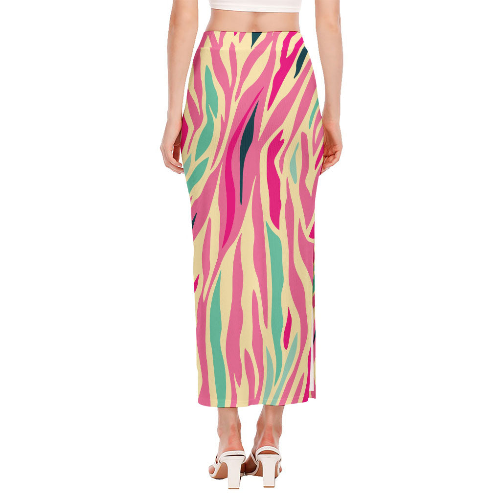 Pastel Zebra Pattern Print Side Slit Maxi Skirt