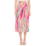 Pastel Zebra Pattern Print Side Slit Midi Skirt