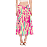 Pastel Zebra Pattern Print Side Slit Midi Skirt