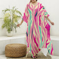 Pastel Zebra Pattern Print Silk V-Neck Kaftan Dress