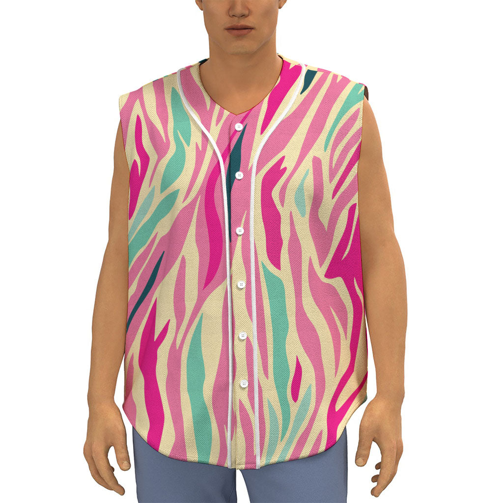 Pastel Zebra Pattern Print Sleeveless Baseball Jersey