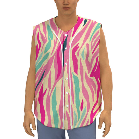 Pastel Zebra Pattern Print Sleeveless Baseball Jersey