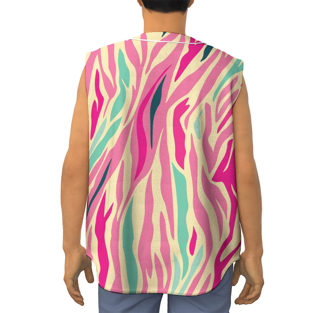 Pastel Zebra Pattern Print Sleeveless Baseball Jersey