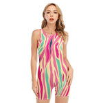 Pastel Zebra Pattern Print Sleeveless One Piece Swimsuit