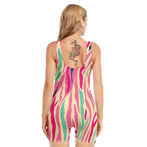 Pastel Zebra Pattern Print Sleeveless One Piece Swimsuit