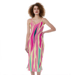 Pastel Zebra Pattern Print Slim Fit Midi Cami Dress