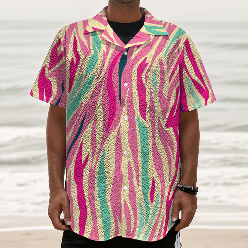 Pastel Zebra Pattern Print Textured Short Sleeve Shirt