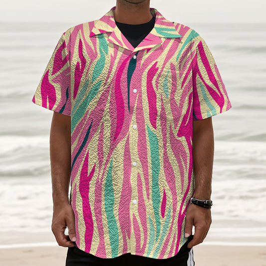 Pastel Zebra Pattern Print Textured Short Sleeve Shirt