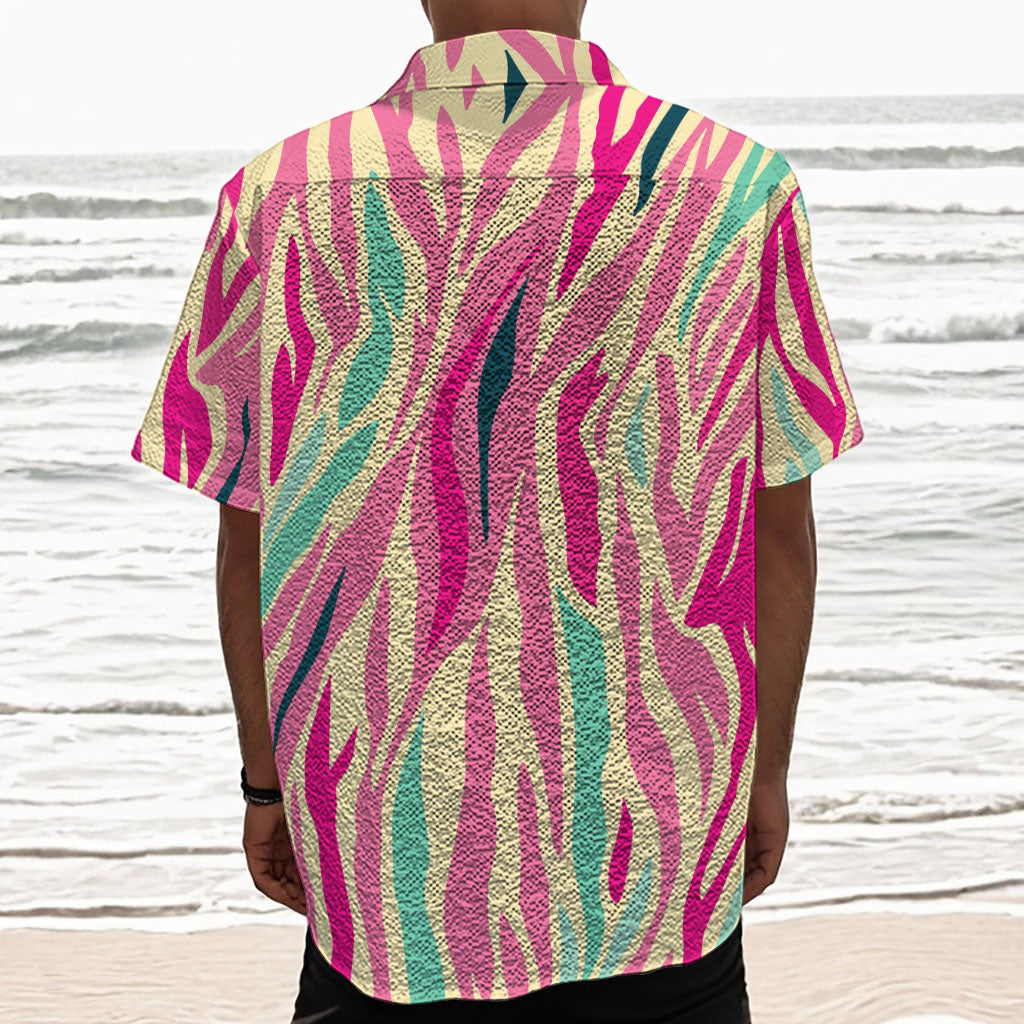 Pastel Zebra Pattern Print Textured Short Sleeve Shirt