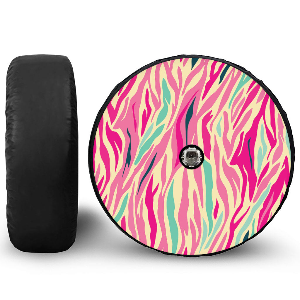 Pastel Zebra Pattern Print Tire Cover With Camera Hole