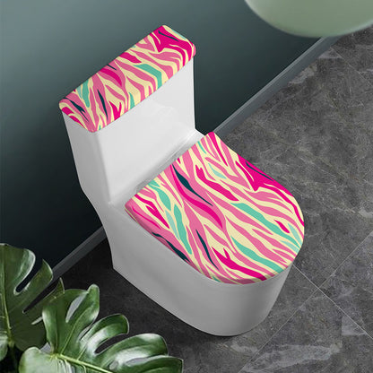 Pastel Zebra Pattern Print Toilet Lid And Tank Cover Set