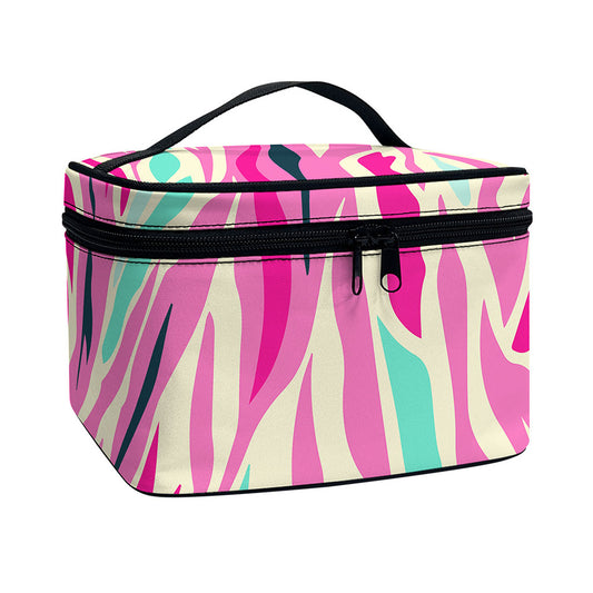 Pastel Zebra Pattern Print Travel Makeup Bag
