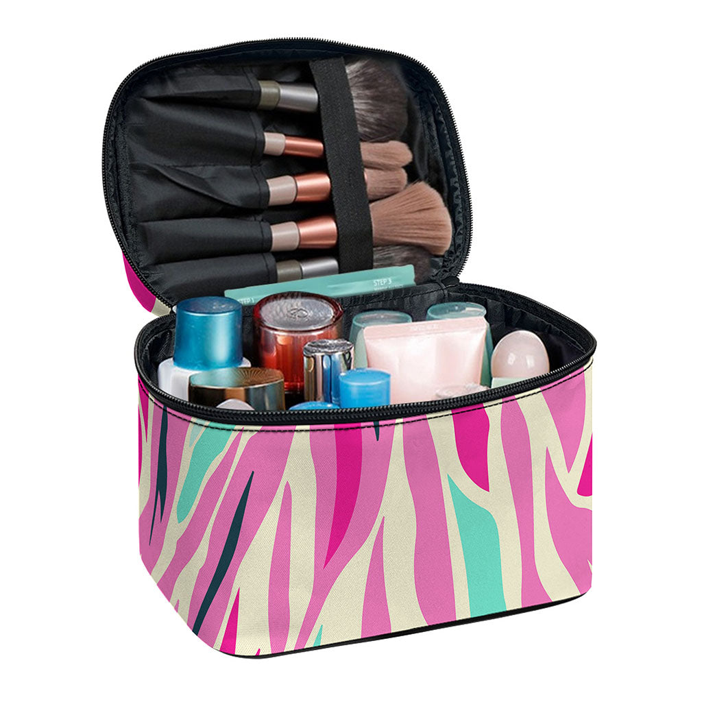Pastel Zebra Pattern Print Travel Makeup Bag