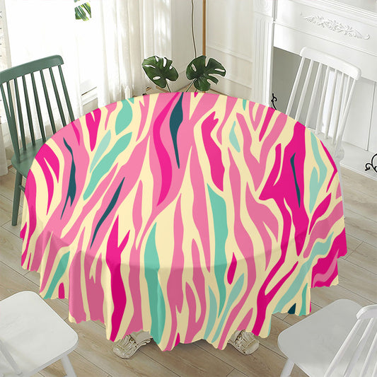 Pastel Zebra Pattern Print Waterproof Round Tablecloth