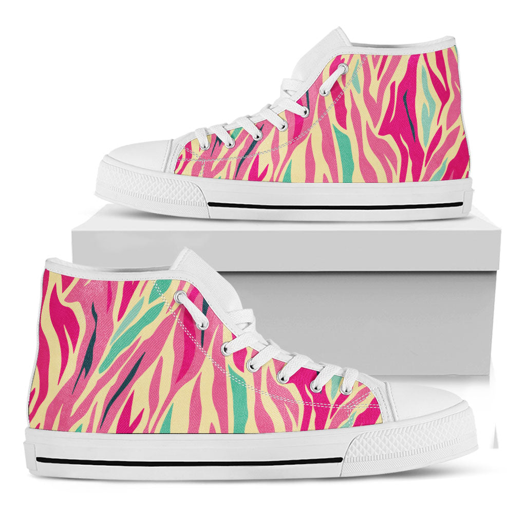 Pastel Zebra Pattern Print White High Top Sneakers